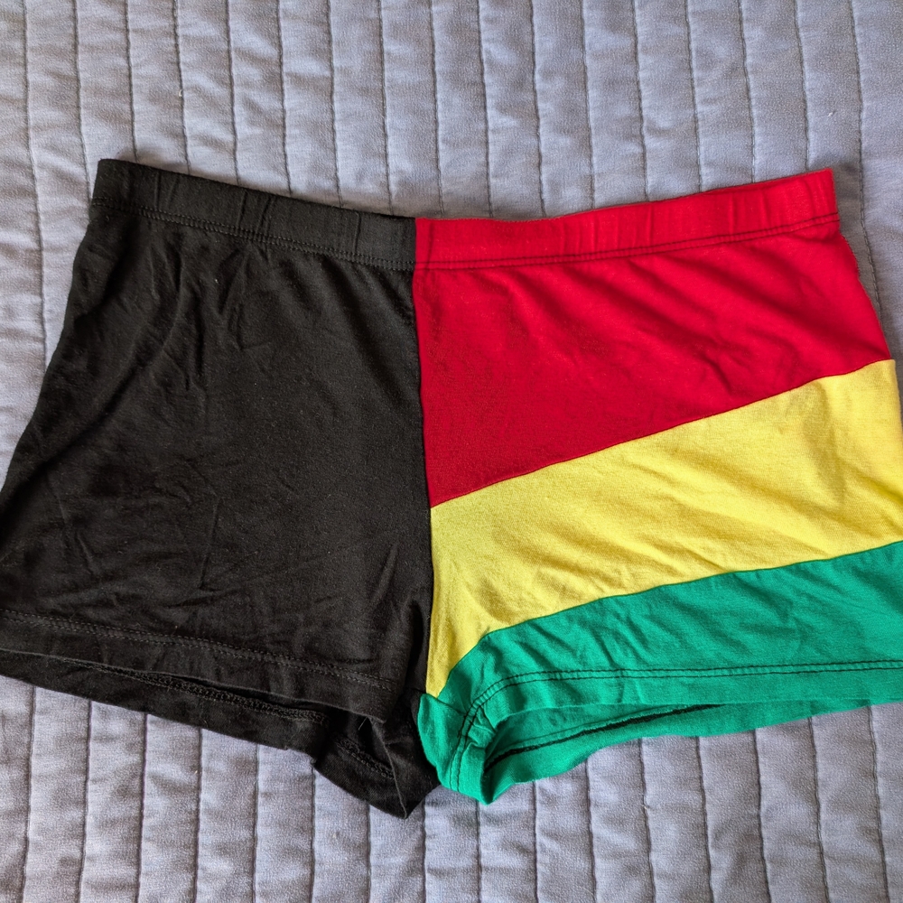 Festival Wear Colorblock Women’s Shorts with Red, Yellow, Green & Black Panels